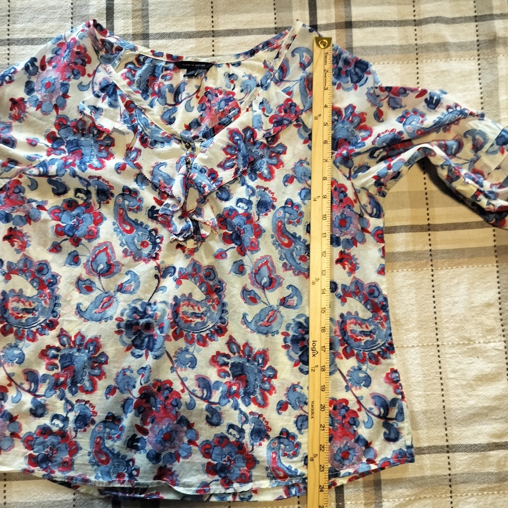 Tommy Hilfiger Blue/Red Paisley Blouse Sz L Boho Preppy Cottagecore Prairie - Picture 5 of 9